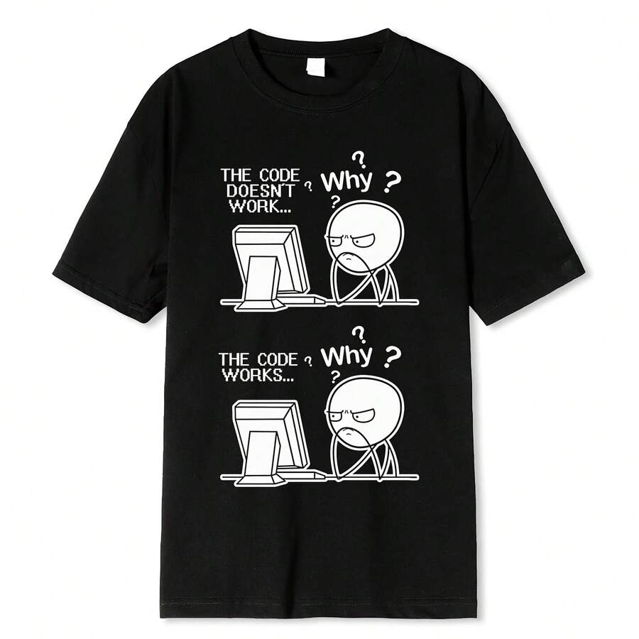 Fun And Creative Programmer Code Works Because Of It. Casual Print T-Shirt Men's T-Shirt Linux Operating System Fashion Streetwear For Men. - 款式 - 查看 1