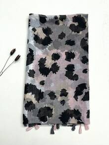 1pc Simple Printed Women's Scarf, Fashionable New Style Sun Protection Beach Shawl, Silk-Like Linen Feel Wrap For Women - Ash Powder - View 5