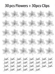 1/10/20/30pcs Shiny Double-Layer Red Poinsettia Artificial Flowers With Clips, 6.7 Inch, Suitable For Christmas Tree, Wreath, Staircase, Fireplace, Window, Coffee Table And Holiday/Wedding Party Decoration, Christmas Gift - Silver - View 12