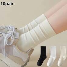 1/3/6/10 Pairs Women's Solid Color Loose Mid-Calf Socks, Soft Breathable Comfortable Street Style Postpartum Maternity Socks, Suitable For Daily Wear - White - View 11