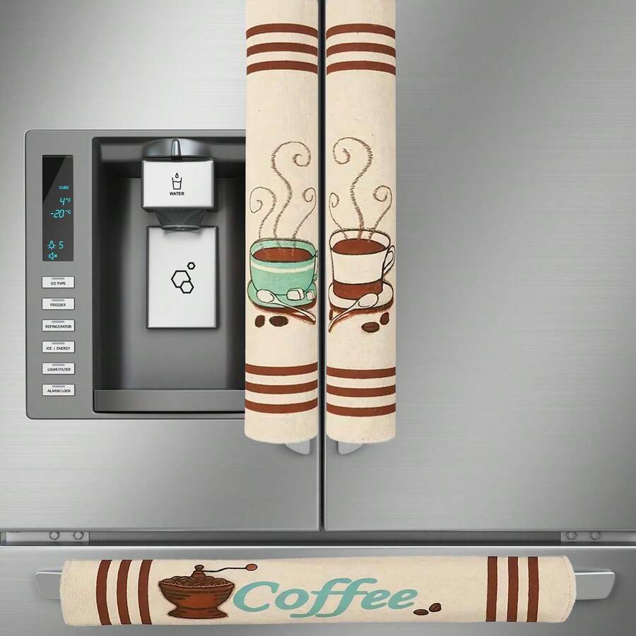 Refrigerator Handle Covers, Set Of 3, Washable Coffee Linen Appliance Door Handle Covers, Adjustable Handle Protectors, Kitchen Decor, Keep Refrigerator, Oven, Stove, Microwave, Dishwasher Clean