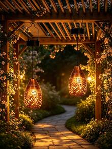 2pcs Solar Hanging Lights, Hummingbird Silhouette Projection Lights, Moroccan Style Metal LED Solar Lights, Warm Light Projection Pattern, Suitable For Garden, Yard, Porch, Balcony, Pathway, Christmas Decoration, Christmas Gift, Best Gift For Family And Friends. - Hummingbird Pendant Light - View 2