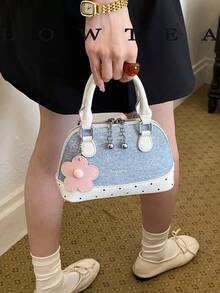 1pc Color Block PU Leather New Women Bag, Shoulder Bag, Crossbody Bag, Fashionable Shell Handbag, Adjustable Strap, Suitable For Girls, College S - Baby Blue - View 8
