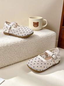 1 Pasang Sepatu Flat Anak Perempuan Minimalis Warna Polos Berventilasi Motif Polkadot, Cocok untuk Jalan-jalan, Sekolah, dan Musim Panas - Krem - View 8