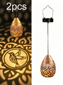2pcs Solar Hanging Lights, Hummingbird Silhouette Projection Lights, Moroccan Style Metal LED Solar Lights, Warm Light Projection Pattern, Suitable For Garden, Yard, Porch, Balcony, Pathway, Christmas Decoration, Christmas Gift, Best Gift For Family And Friends. - Hummingbird Pendant Light - View 9