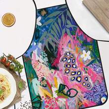 1pc Graffiti Style Floral Print Apron, Printed With Plant Palm Leaf Peacock Pattern, Durable Cooking Apron Suitable For Bakers, Cake Decorators, BBQ Enthusiasts, Gardeners, Painters, Nail Artists - Perfect Gift For Home And Professional Chefs - Multicolor - View 12