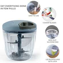 Crystals Manual Pull String Food Chopper -  Vegetable & Onion Dicer - Grey - View 3