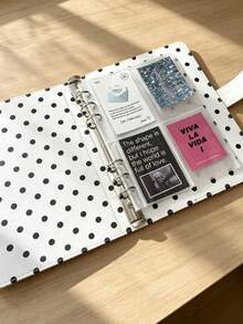 A5 Polka Dot Idol Photo Card Storage Album 4-Pocket Pages 6-Ring Cute Card Storage Book Photo Storage Album PU Leather Cover Collector Grade 2x3 Inch Photo Cards/Trading Cards Compatible (Pink/Black/White/Blue/Red) - Rectangle - View 3