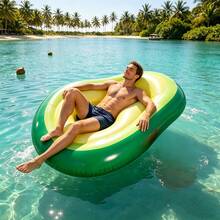 Inflatable Avocado Swim Float With Detachable Ball, PVC Adult Water Lounge Chair, Beach Swimming Floating Bed - Multicolor - View 5