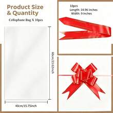 20 buah (10 Kantong + 10 Pita) Kantong Kado Selofan Bening Besar - 15,75 x 23,62 inci, dengan 10 Pita Merah, Cocok untuk Keranjang Kado Ulang Tahun, Pernikahan, Hari Ibu, dan Paskah - View 7