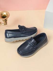1 Pair Boys Daily Navy Slip On Loafers Classic Flat Shoes - Navy Blue - View 5