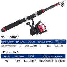 KecchKrezing Telescopic Straight Handle Fishing Rod And Reel Set With Multiple Lures, Hooks And Portable Storage Bag, Beginner Outdoor Riverbank And River Bass Fishing Gear - Red - View 4