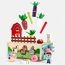 Children's Wooden Farm Toy Set, Montessori Farm Scene Building Game, Includes Vegetable Garden, Animal Models, Role-Play Educational Toy - Multicolor - View 10