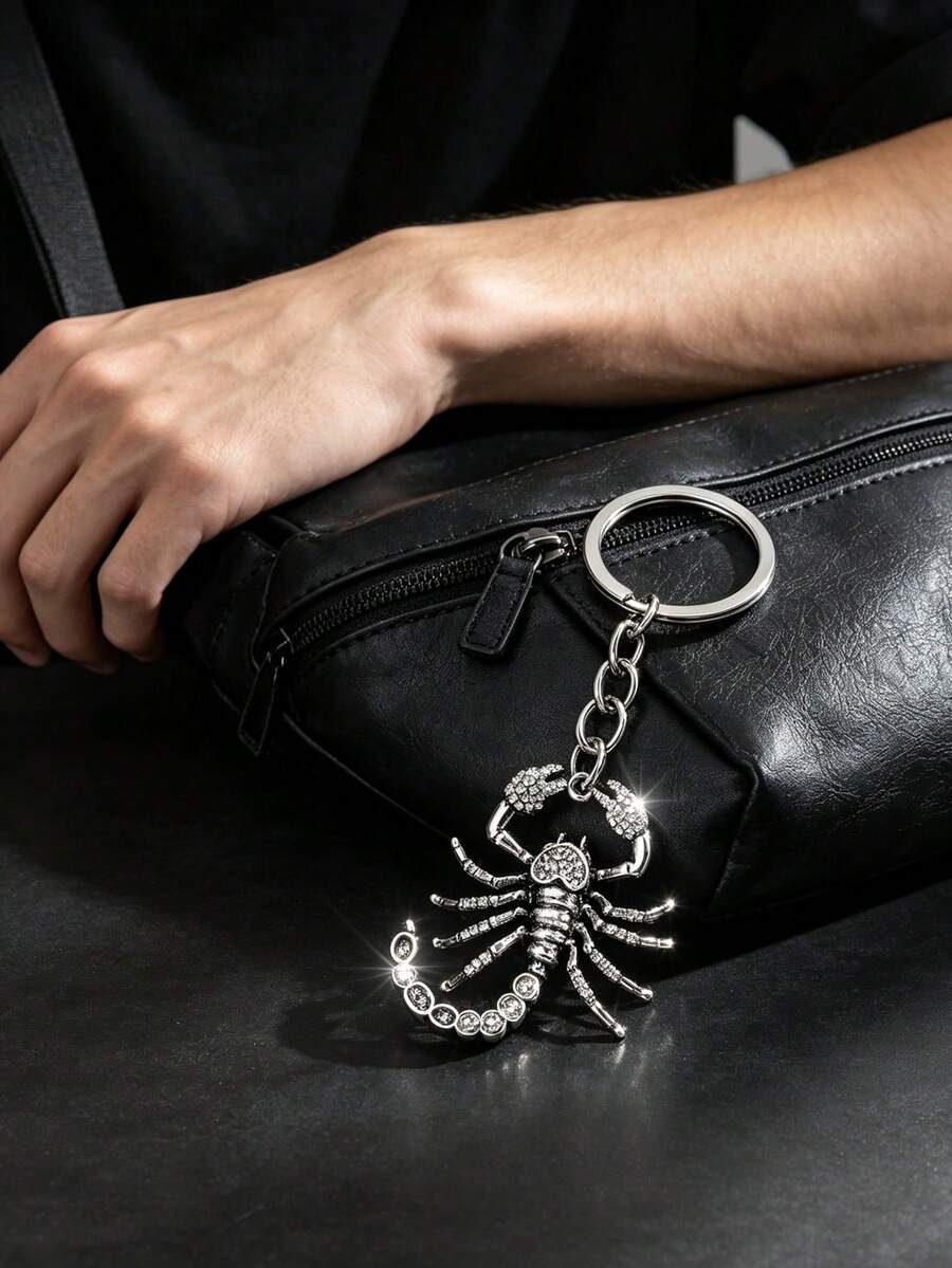 1pc Fashionable European & American Style Insect Scorpion Keychain Bag Pendant, Suitable For Men's Car Key & Bag Decoration - Antique Silver - View 1