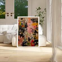 1pc Abstract Colorful Expressionist Painting Print, Pink Black Yellow Mixed Media Textured Wall Art, Bold Statement Wall Art, Modern Textured Poster, Minimalist Color Field Decor For Home, Mid-Century Style Print, Framed/Frameless - Abstract - View 4
