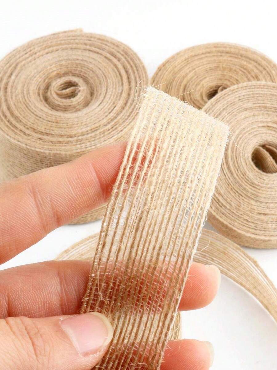 1pc/4pcs Natural Jute Ribbon Roll, Vintage Hollow Jute Fabric Ribbon, Wedding Christmas Gift Box Packaging, DIY Handmade Bow Decoration Hemp Rope Ribbon, Gift Wrapping Supplies (5m) - Webbing - View 1