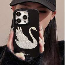 1件個性化天鵝波點圖案美學黑色液態直邊手機殼，適用於 iPhone 16/16 Pro/16 Plus - 彩色 - 查看 5