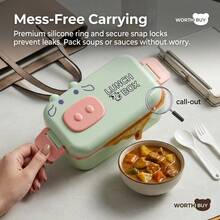 Cartoon Bento Box Adult, PP Plastic Microwavable Lunch Containers, Meal Prep Containers With Dividers, Travel Food Containers With Lids, Bento Box With Lunch Bag Water Bottle Fork Spoon, School Student Lunch Set - Multicolor - View 3