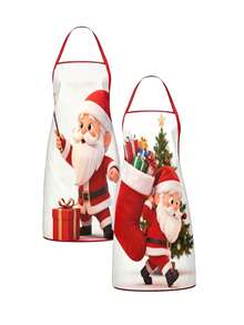 2Pcs Christmas Tree Snowman Print Apron Set, Holiday Kitchen Cooking Baking Aprons For Xmas Party Home Decor GiftSnowman Print Holiday Cooking Baking Aprons For Christmas Party Decoration - Multicolor - View 1