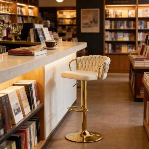 Table Stool With Soft Cushion, Comfortable Seating, Elegant Bar Stool, Kitchen Chair, Cafe Chair (Only One Bar Stool Included) - Milky - View 1