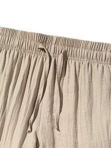 Mercer Haus Men's Solid Color Linen Drawstring Casual Straight Leg Pants, Minimalist Fashion Beach Vacation Style - Apricot - View 6