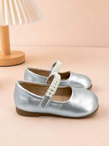 Girls Mary Jane Flats With Instep Strap - Silver - View 5