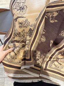 1pc Floral & Tree Pattern Scarf For Women, Winter Warm Versatile Shawl, Dual-Use Air-Conditioned Room Office Cape, Long Thick Neck Warmer - Camel - View 3