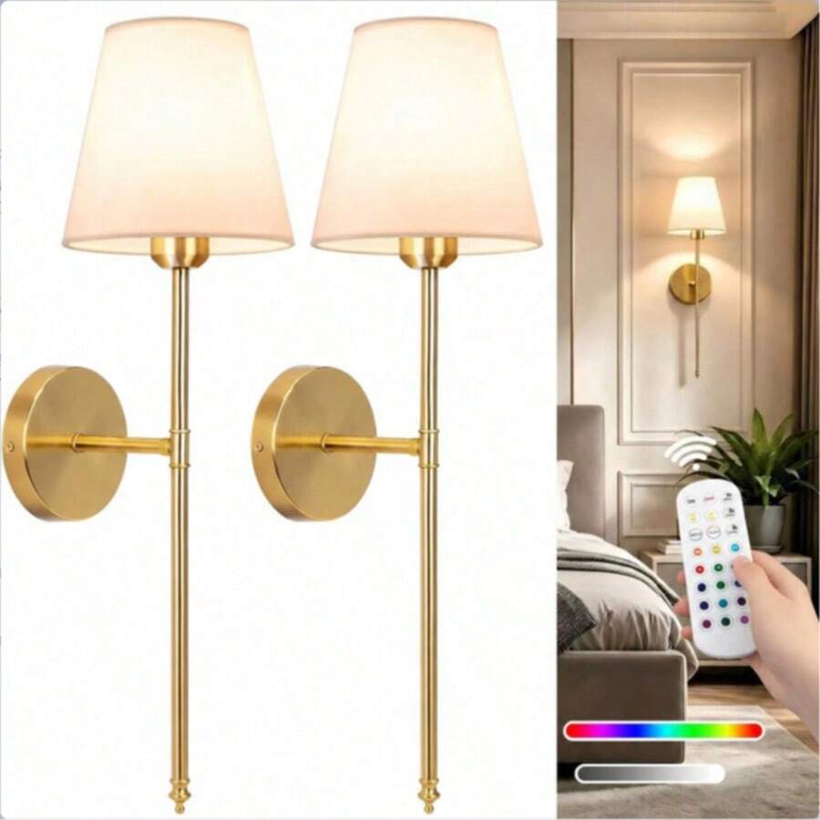 2pcs Rechargeable Wall Lights, Wireless Wall Lamps, Detachable RGB Rechargeable Bulbs With Remote Control, Suitable For Bedroom, Living Room, Hallway, Dining Room, Stairs, Home Decor Lighting - Dimmable - View 1