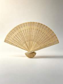 Wooden Folding Hand Fan, Vintage Chinese Style Hollow Carved Pattern Fan, Suitable For Home Decor - Wood Color - View 5