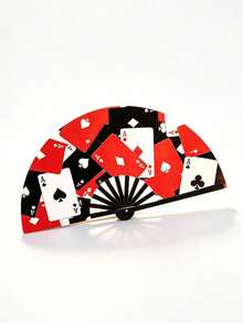 Poker Card Ace Print Folding Hand Fan, Large Size Waterproof Fabric, Loud Snap Sound, Printed With Poker Card Pattern, Foldable And Portable, Suitable For Music Festivals, Nightclubs, Parties As Fashion Accessory - Multicolor - View 6