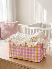 1pc Rectangular Baby Room Storage Basket, Lattice Lace Decor, Used For Storing Baby Bottles, Diapers And Wet Wipes Storage Box - Multicolor - View 8