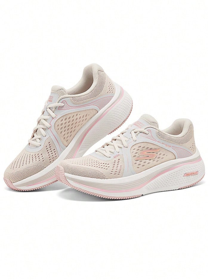 Skechers Women's ELEVATE Thick-Soled Cushioned Lightweight Casual Running Shoes - Beige/Pink - View 1