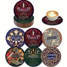 專業風格木製杯墊套組 6入「Wizard Warrior Rogue Dungeon Master」耐熱飲料墊，適用於茶杯與咖啡杯，居家與咖啡廳理想選擇 - a - 查看 5