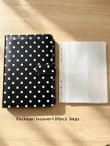 A5 Polka Dot Idol Photo Card Storage Album 4-Pocket Pages 6-Ring Cute Card Storage Book Photo Storage Album PU Leather Cover Collector Grade 2x3 Inch Photo Cards/Trading Cards Compatible (Pink/Black/White/Blue/Red) - Rectangle - View 9