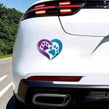 雙色愛心寵物爪印乙烯基汽車貼紙，紫色與青色貓狗足跡愛心貼花，防水自黏式汽車後車廂窗戶外裝飾貼紙，適合寵物愛好者 - 貼紙 - 查看 1