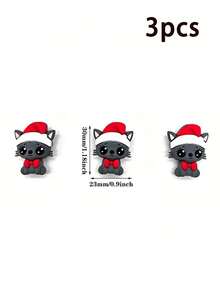 3/6pcs Grey Cat 3D Silicone Beads, Kitten Wearing Christmas Hat, Suitable For Handmade DIY Jewelry Making, Keychains And Daily Decoration Gifts, Christmas Gifts - Cat - View 9