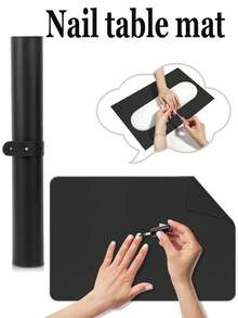 1pc Solid Color Minimalist Style Nail Polish Desk Mat, Anti-Slip, Foldable Microfiber PU Leather Black Manicure Table Mat, Suitable For Nail Salon And Home Use - Black - View 1