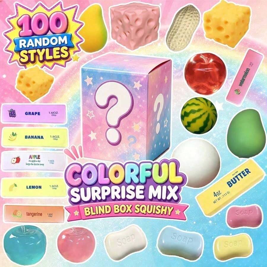 somoving Paket Mainan Squishy Anti-Kecemasan Acak, Kotak Mainan Fidget Lembut Berbagai Bentuk, Mainan Pereda Stres Sensorik Anak untuk Waktu Luang Sepulang Sekolah (1 Gaya Acak) - MultiWarna - View 1