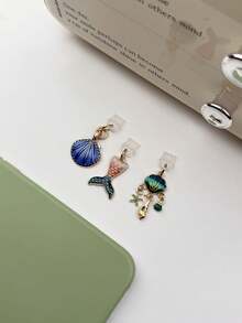 2pcs/3pcs Elegant Deep Sea Color Shell Pendant Dust Plug, Premium Alloy Oil-Drip Shell Starfish Fish Tail Phone Dust Plug Charm, Simple Convenient Universal Phone Earphone Hole Charging Port Dust Plug Waterproof Dust Plug - Multicolor - View 1
