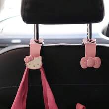SANRIO 2件組 Hello Kitty 車用座椅背掛勾收納架,可愛鑰匙圈與口罩收納,耐用 ABS 塑料,粉色/黑色,適用於大多數車型,汽車配件,車鑰匙掛鉤,趣味設計,結構穩固,送給家人朋友的貼心禮物 - A - 查看 2