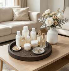 Wooden Candle Holder Tray, Round Serving Decorative Tray For Coffee Table Bedroom Living Room Home Decor - Brown - View 6