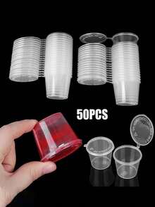 50/100pcs Cangkir Saus, Wadah Makanan Transparan Komersial, Cangkir Plastik Tertutup Portabel, Kotak Kemasan Bawa Pulang Satu Bagian - Clear - View 8