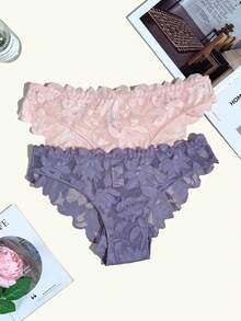 5pcs Sexy Women's Panties Sexy Hollow Lace Patchwork Comfortable Lightweight Solid Color Daily Triangle Underwear - Multicolor - View 4