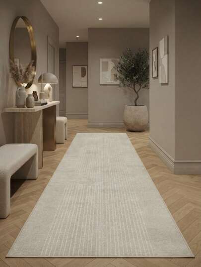 1 Adet İskandinav Modern Minimalist Geometrik Çizgili Krem Rengi Runner Halı, Banyo, Mutfak, Antre, Koridor, Yatak Yanı, Oturma Odası ve Yatak Odası İçin, Tüm Mevsimlere Uygun Yumuşak Makinede Yıkanabilir Yer Matı, Estetik Ev Dekoru