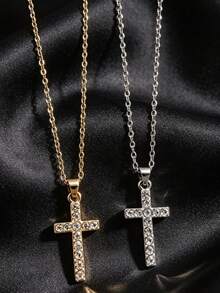 Full Rhinestone Cross Pendant Collarbone Necklace, Ins Niche Hip-Hop Versatile Thin Chain, Commute Layering Accessory - Full Diamond Cross Necklace - View 6
