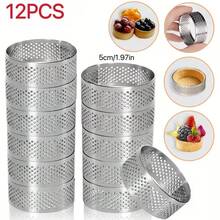 6pcs/12pcs Cetakan Tart Berlubang Stainless Steel, Cetakan Kue Anti Lengket & Tahan Lama (5cm/8cm) - Cetakan Kue Bulat Anti Lengket untuk Memanggang Mousse, Tart, Makanan Penutup, Kue Mini - Tahan Panas dan Aman untuk Mesin Pencuci Piring - Cetakan Tart, Cetakan Kue - - - View 12
