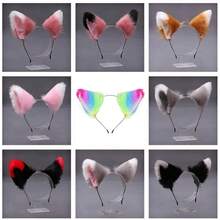 1pc Fluffy Faux Fur Cat Fox Ear Headband Multi Color Cosplay Party Costume Hair Accessory,Halloween - Multicolor - View 5