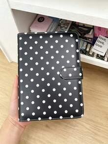 A5 Polka Dot Idol Photo Card Storage Album 4-Pocket Pages 6-Ring Cute Card Storage Book Photo Storage Album PU Leather Cover Collector Grade 2x3 Inch Photo Cards/Trading Cards Compatible (Pink/Black/White/Blue/Red) - Rectangle - View 10