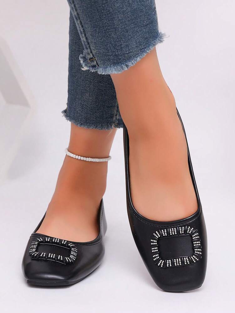 planare Giày Loafer nữ đế bệt xỏ chân mũi vuông màu đen trơn, phong cách tối giản thời trang, phù hợp đi làm hằng ngày, văn phòng, tiệc tối và các dịp khác - màu đen - Xem 7