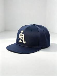 1pc LA Letter Embroidered Flat Brim Baseball Cap, Solid Color Adjustable Casual Street Hip Hop Hat, Unisex - Multiple Styles - View 14